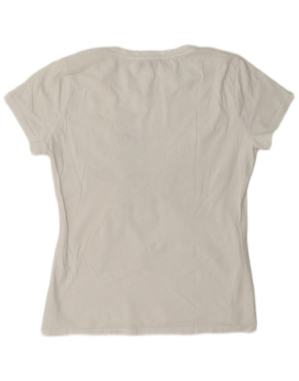 Liu Jo Γυναικείο γραφικό T-Shirt Top UK 16 μεγάλο λευκό βαμβακερό