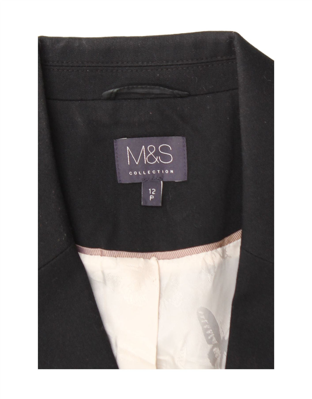 MARKS & SPENCER Womens 1 Button Blazer Jacket UK 12 Medium Black Polyester Vintage Marks & Spencer and Second-Hand Marks & Spencer from Messina Hembry 