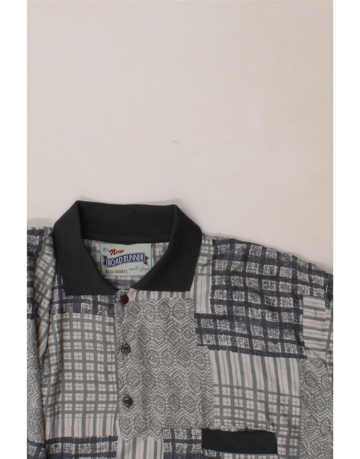 VINTAGE Mens Polo Shirt 2XL Grey Patchwork Vintage Vintage and Second-Hand Vintage from Messina Hembry 