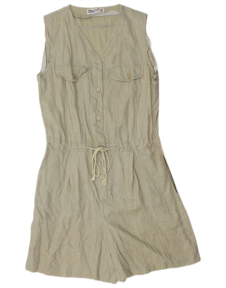 Vintage γυναικείο αμάνικο Playsuit UK 12 Medium Khaki Λευκά είδη
