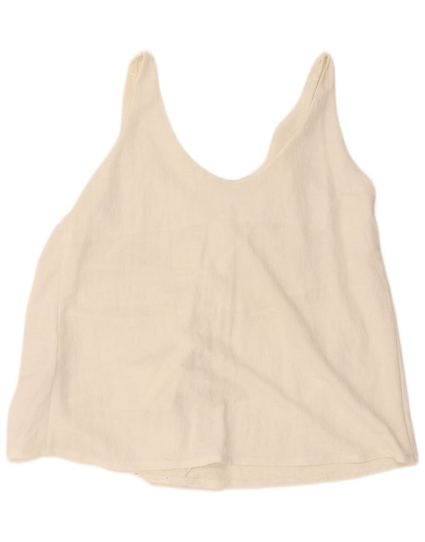 Zara Γυναικείο Αμάνικο Crop Top UK 12 Medium Off White Viscose