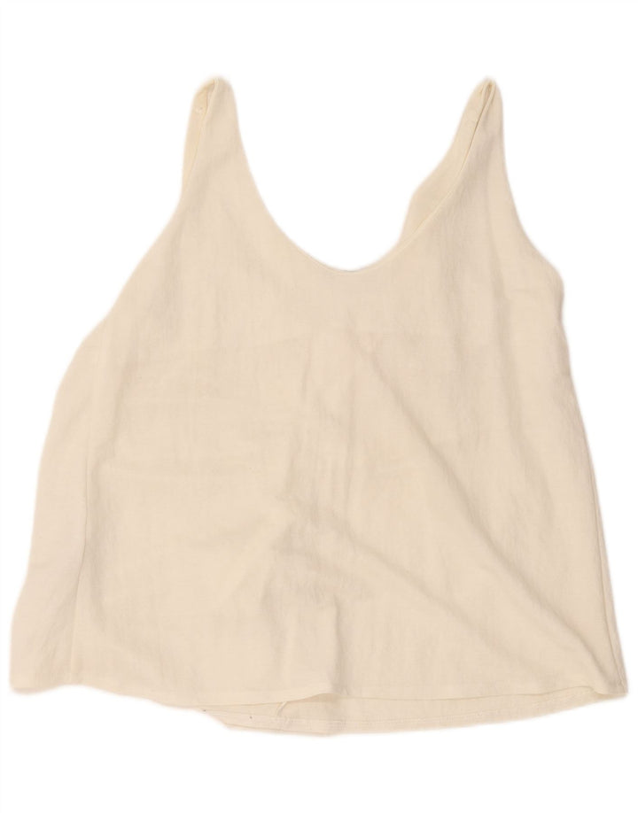 Zara Γυναικείο Αμάνικο Crop Top UK 12 Medium Off White Viscose