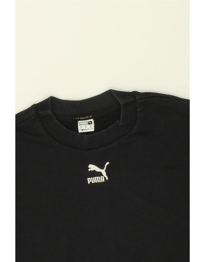 PUMA Womens Oversized Crop Sweatshirt Jumper UK 6 XS Black Vintage Puma and Second-Hand Puma from Messina Hembry 