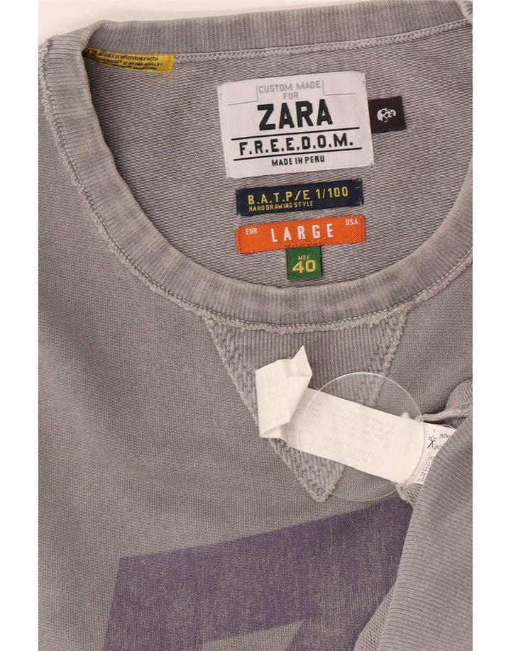 Ανδρικό γραφικό φούτερ Zara Jumper μεγάλο γκρι βαμβακερό