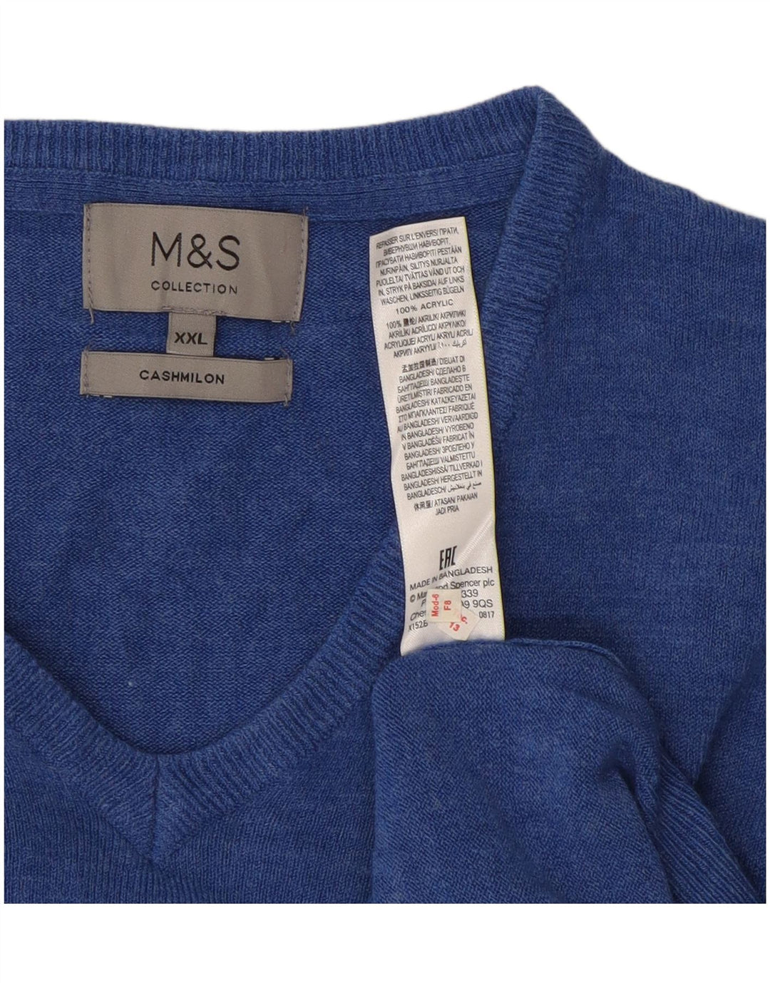 Marks & Spencer Ανδρικό πουλόβερ με λαιμόκοψη 2XL μπλε ακρυλικό