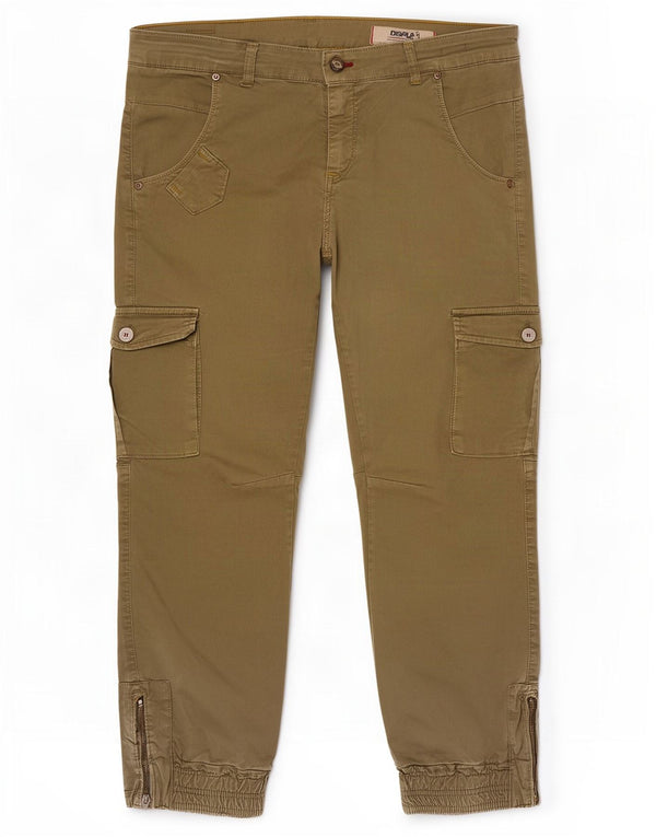 Displaj Mens Tapered Joggers Cargo Trousers W34 L27 Khaki Cotton