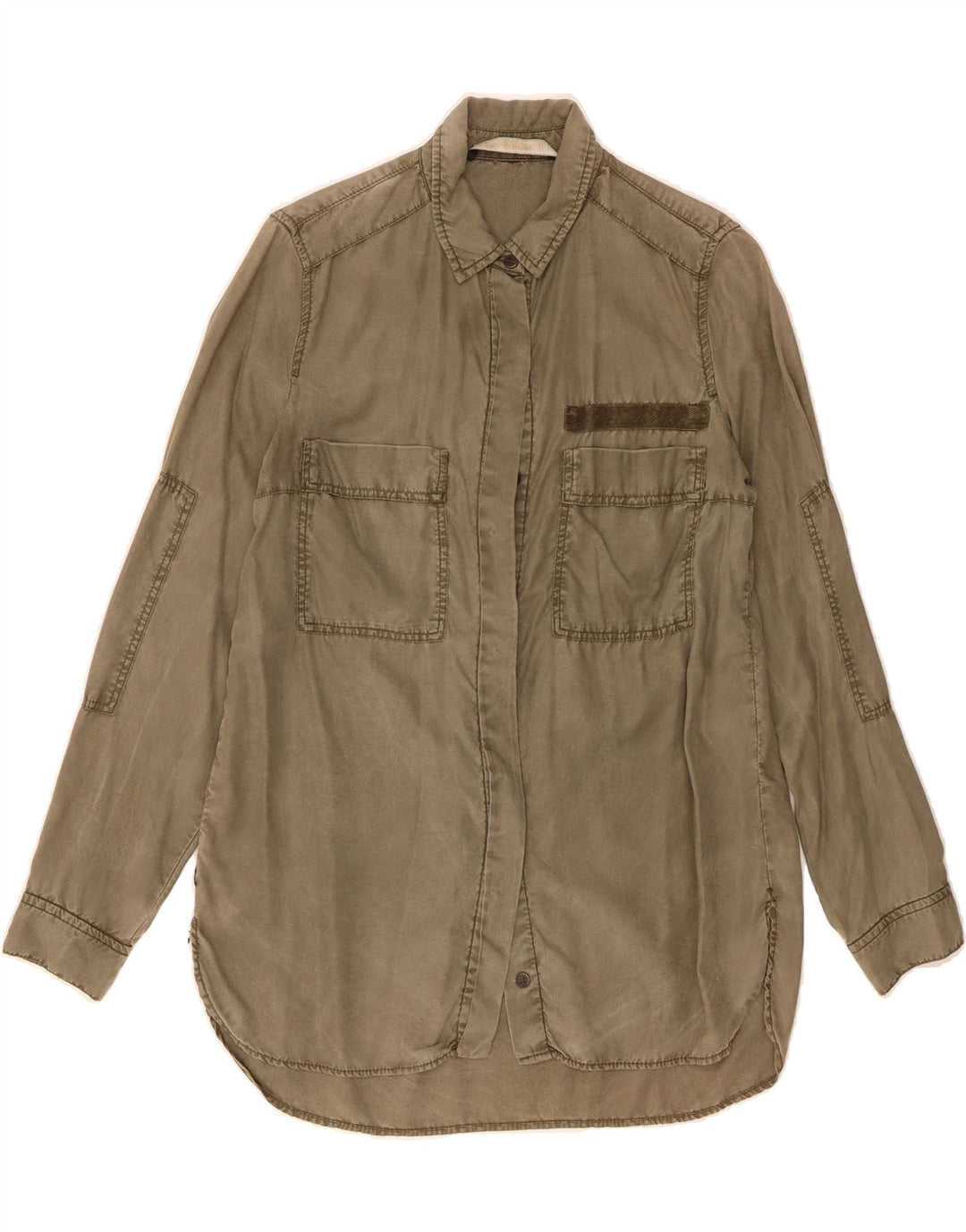 ZARA Womens Longline Shirt UK 10 Small Khaki Lyocell Vintage Zara and Second-Hand Zara from Messina Hembry 