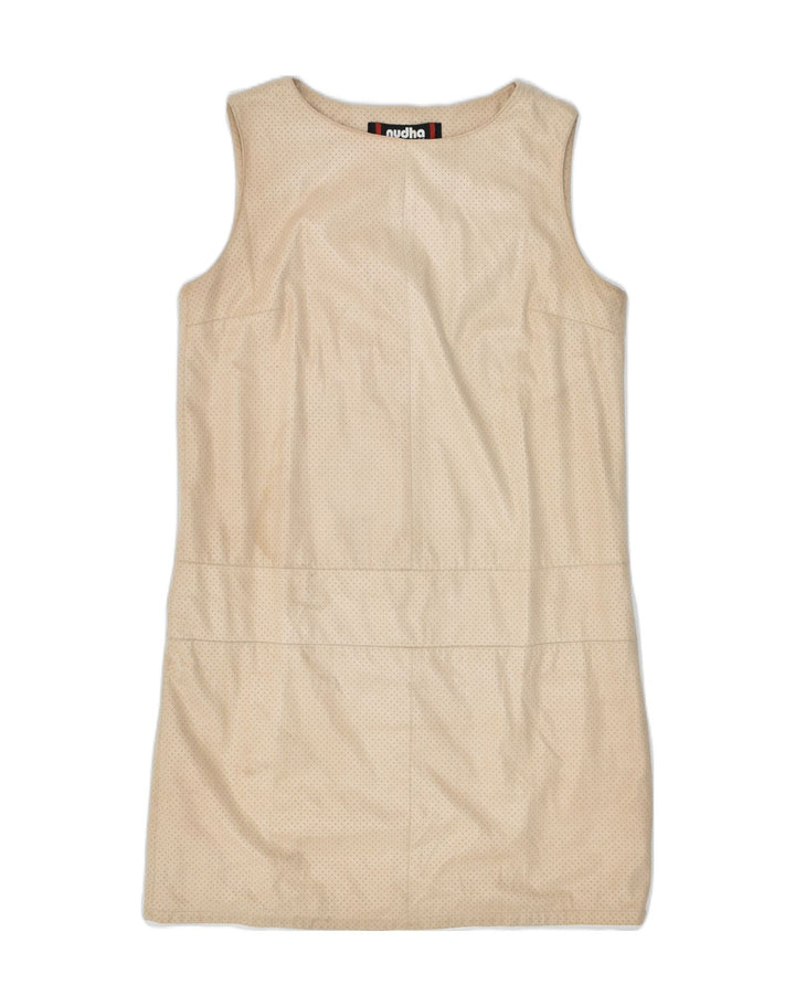 VINTAGE Womens Basic Dress UK 10 Small Beige Polka Dot Polyester | Vintage | Thrift | Second-Hand | Used Clothing | Messina Hembry 