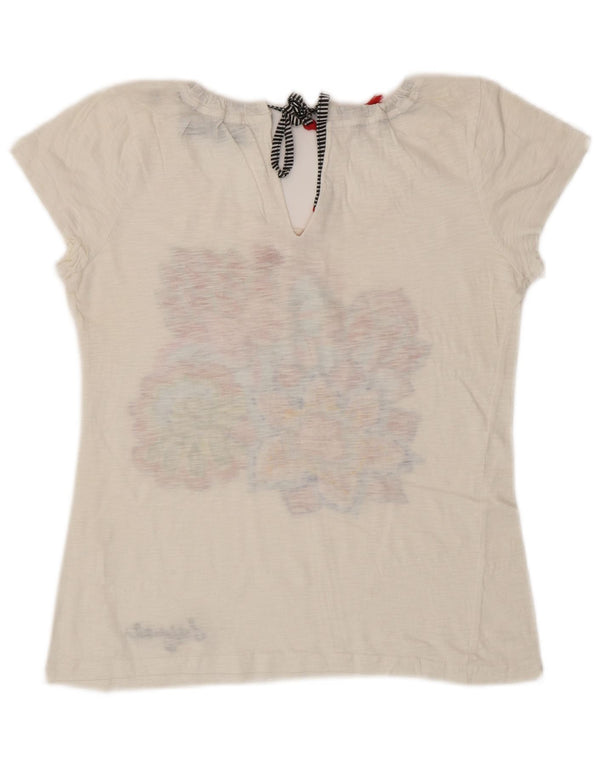 DESIGUAL Γυναικείο γραφικό T-Shirt Top UK 12 Medium White Floral