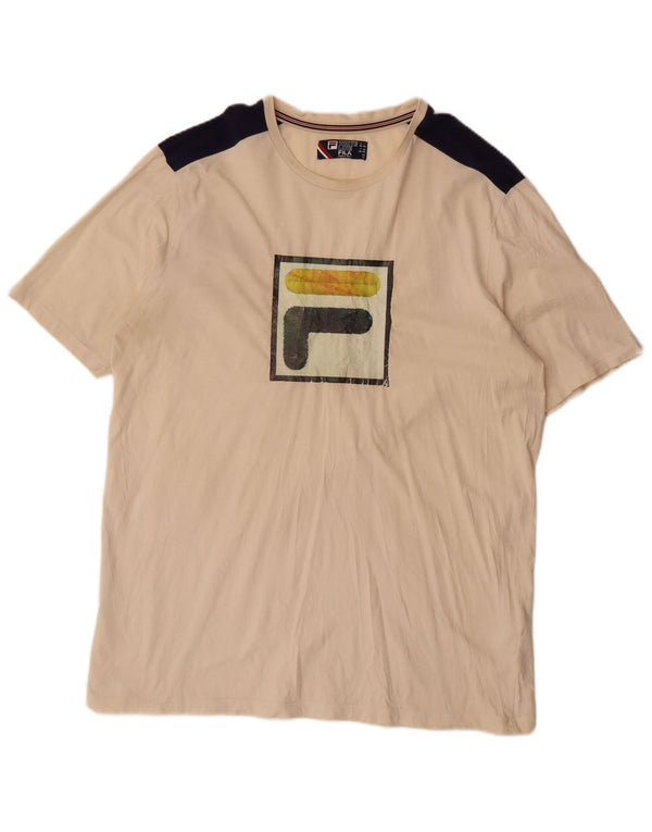 Ανδρικό γραφικό T-Shirt Fila Top 2XL Beige Colourblock Βαμβακερό