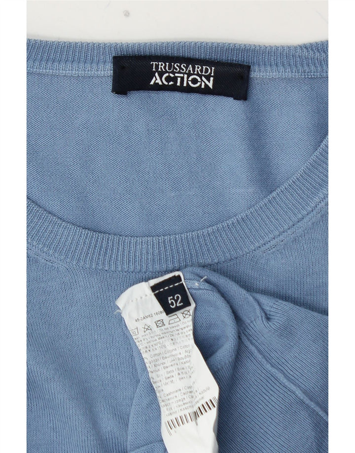 TRUSSARDI Ανδρικό πουλόβερ με λαιμόκοψη IT 52 μεγάλο μπλε βαμβακερό