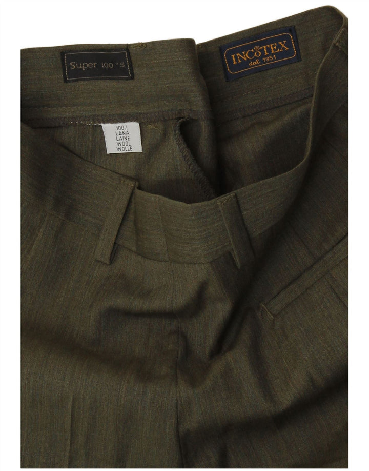 INCOTEX γυναικείο κοστούμι παντελόνι UK 8 Small W26 L28 Khaki Wool