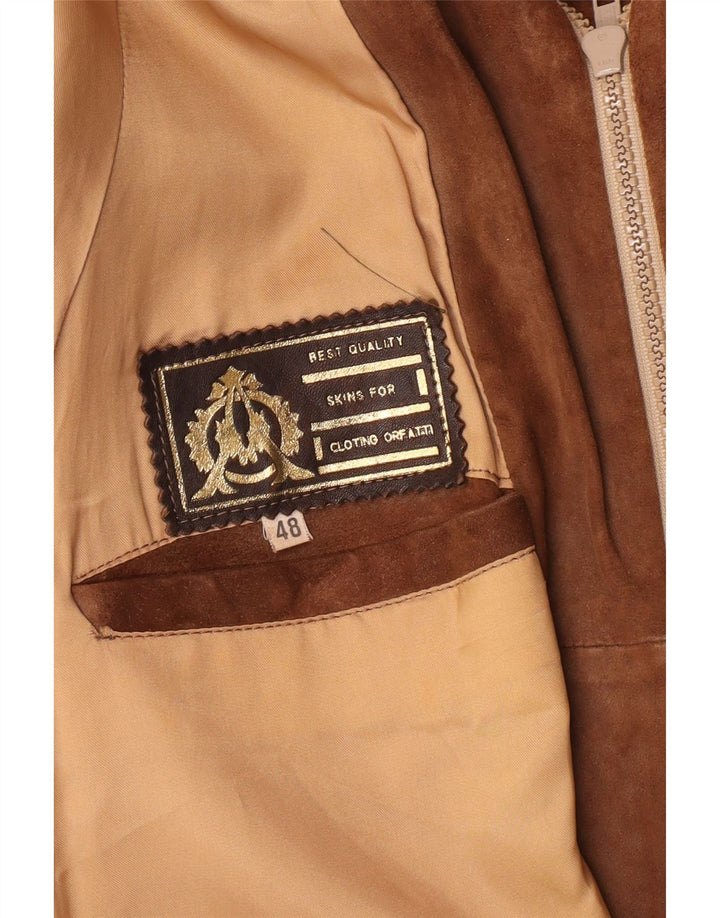 Vintage Ανδρικό Suede Bomber Jacket IT 48 Μεσαίο Καφέ Δερμάτινο