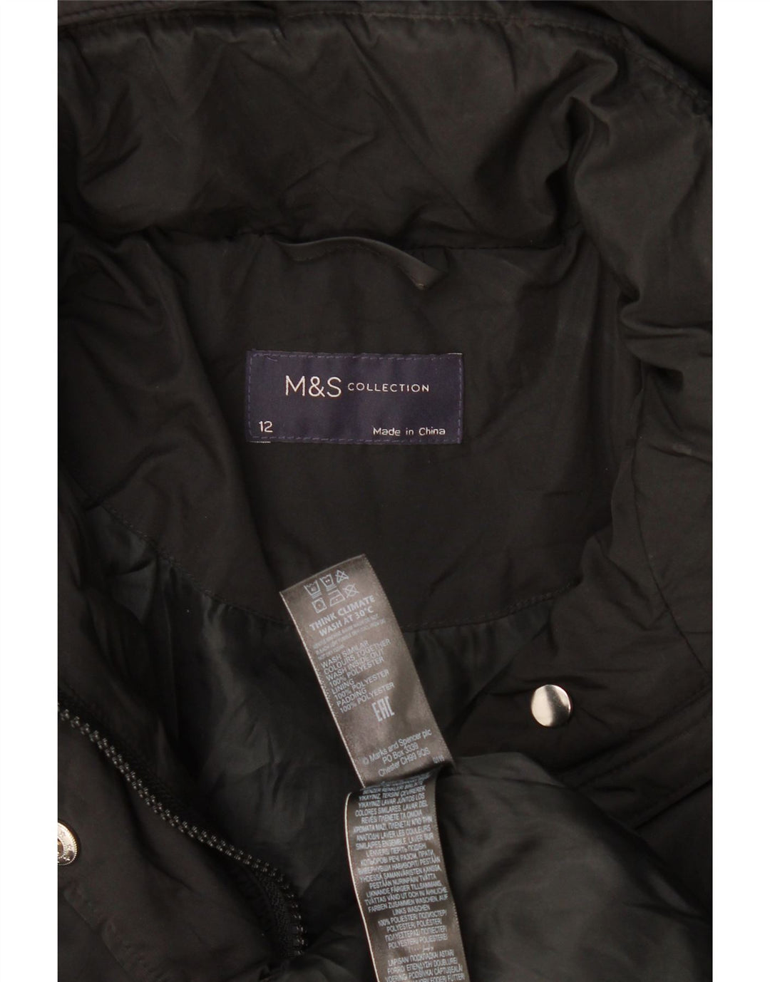 Marks & Spencer Γυναικείο μπουφάν με κουκούλα UK 12 μεσαίο μαύρο πολυεστέρα