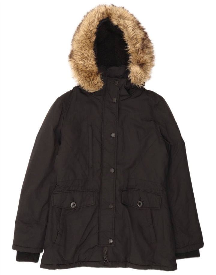 Superdry γυναικείο μπουφάν Parka με κουκούλα UK 12 Medium Black Nylon
