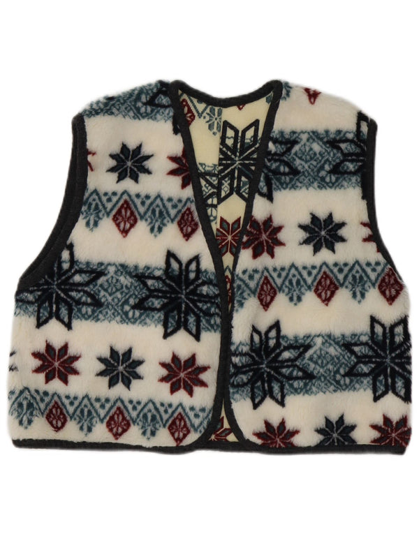 Vintage Girls Fleece Gilet 10-11 Years White Fair Isle