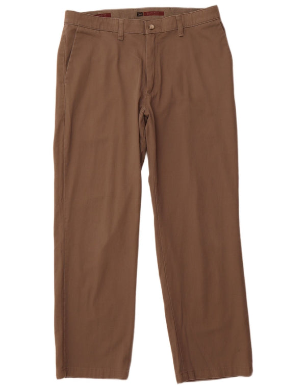 Lee Mens Straight Custom Fit Chino Trousers W34 L29 Brown Cotton