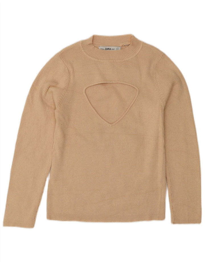 Zara Γυναικείο Crop Top 3/4 Sleeve UK 12 Medium Beige