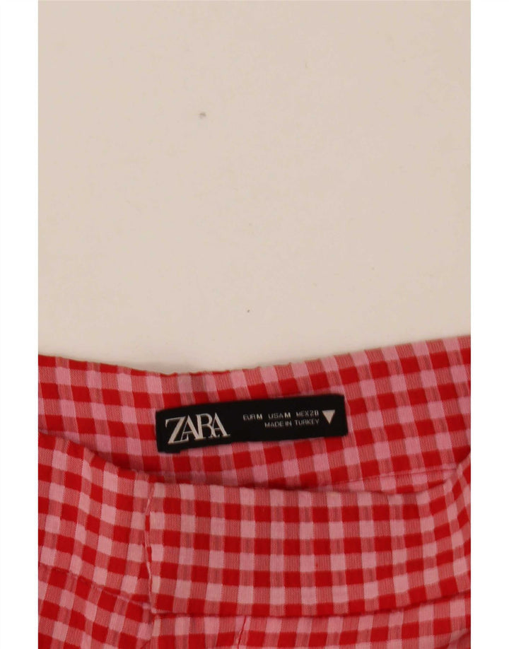 Zara Γυναικείο Cropped Παντελόνι Medium W28 L25 Red Gingham