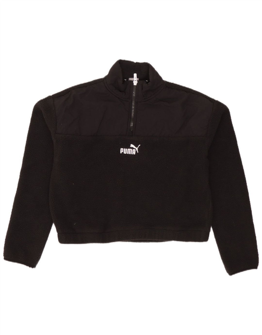 Γυναικείο PUMA Crop με φερμουάρ με φερμουάρ Fleece Jumper UK 10 Small Black