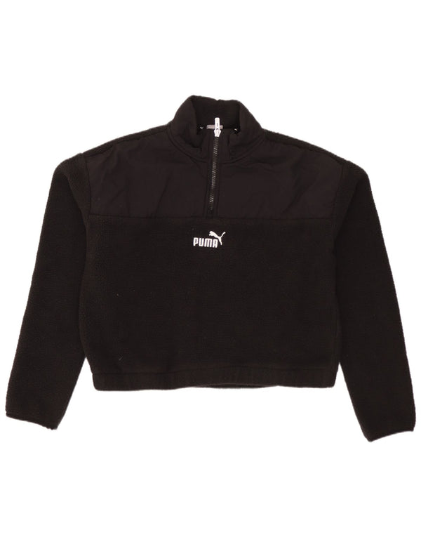 Γυναικείο PUMA Crop με φερμουάρ με φερμουάρ Fleece Jumper UK 10 Small Black
