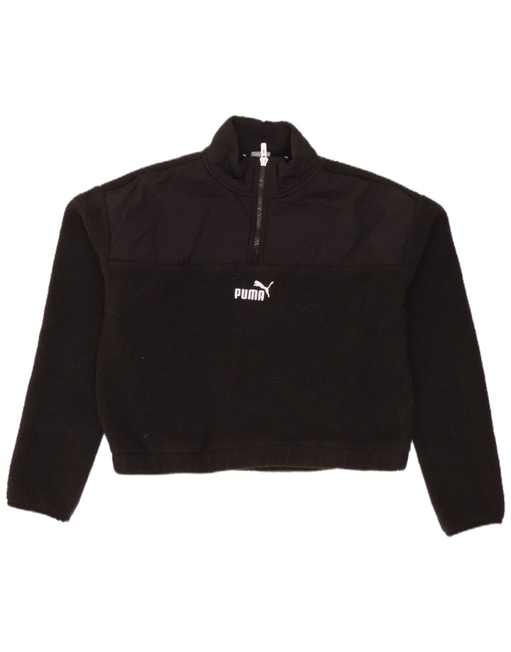 Γυναικείο PUMA Crop με φερμουάρ με φερμουάρ Fleece Jumper UK 10 Small Black