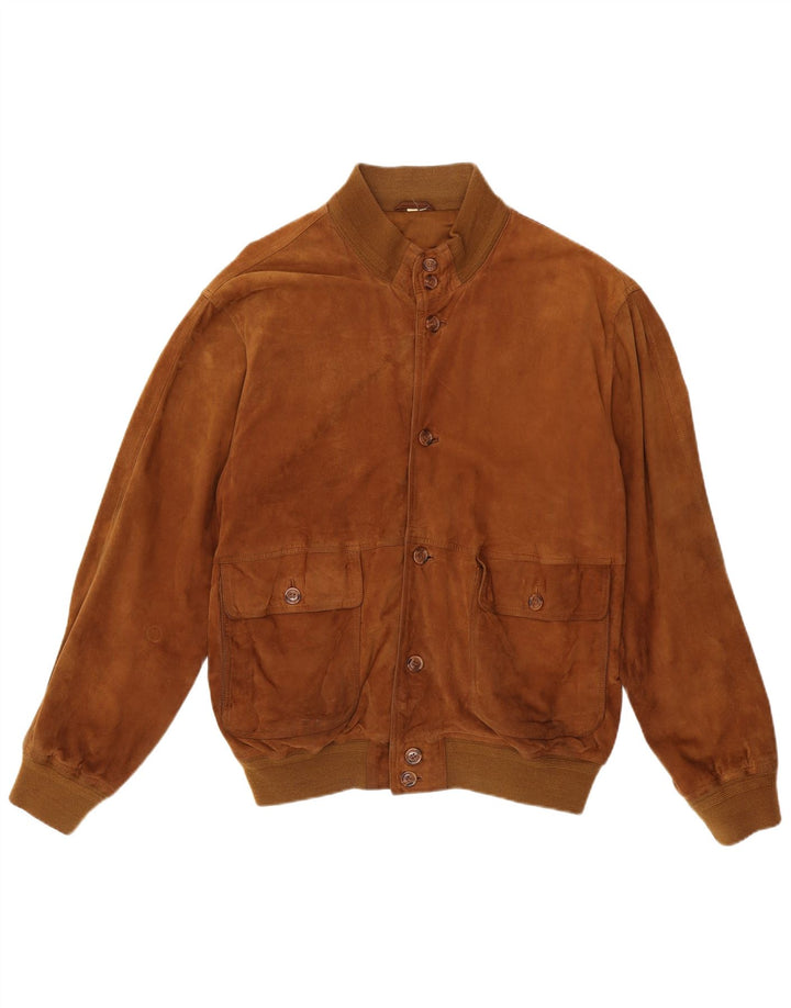 Vintage Ανδρικό Suede Bomber Jacket IT 55 2XL Καφέ Δερμάτινο