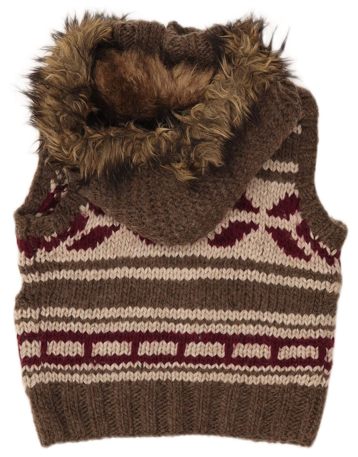 SUPERDRY Γυναικείο πουλόβερ ζακέτα με κουκούλα UK 10 Μικρά καφέ γεωμετρικά