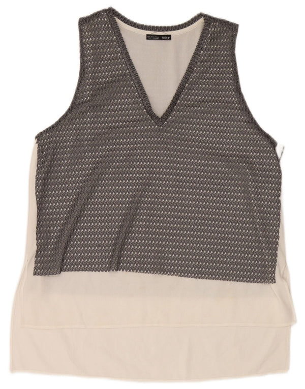 Zara Γυναικείο Αμάνικο See Through Top UK 16 Large Grey Colourblock