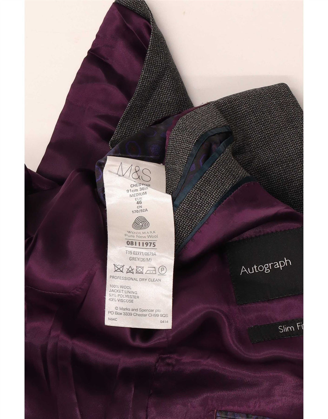 Marks & Spencer Ανδρικό μπουφάν μπλέιζερ με 2 κουμπιά Autograph EU 36 Small Grey