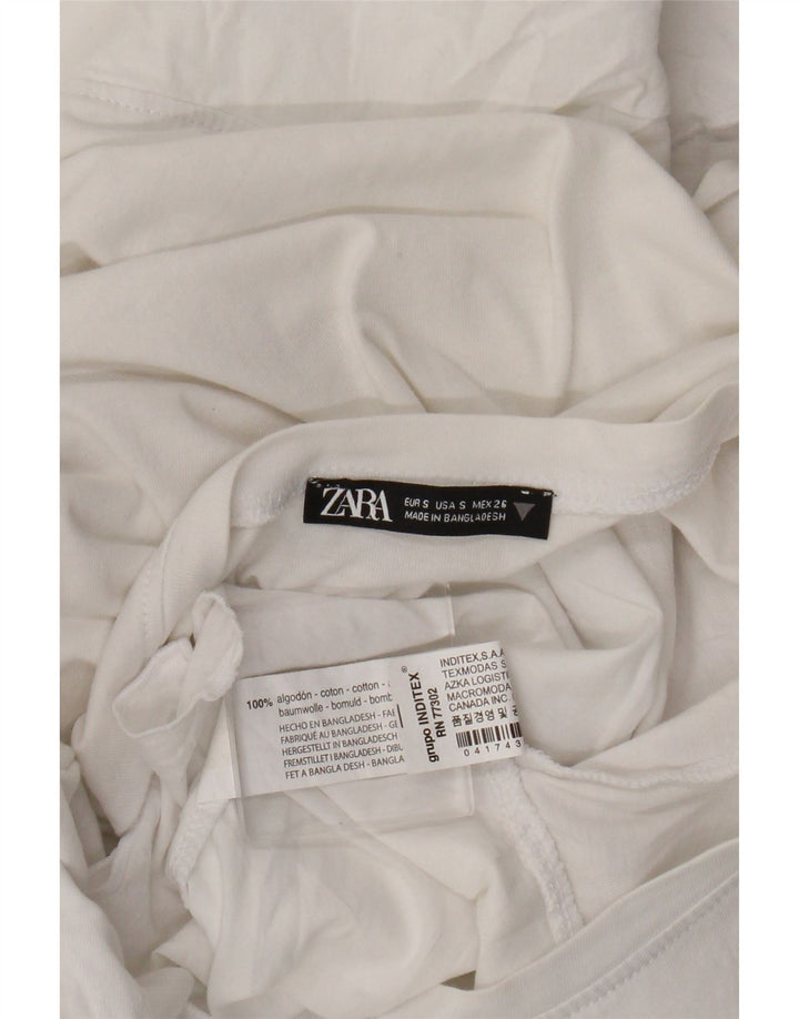 Zara Γυναικεία μπλούζα με βολάν μπροστά τοπ UK 10 Small White Βαμβακερό