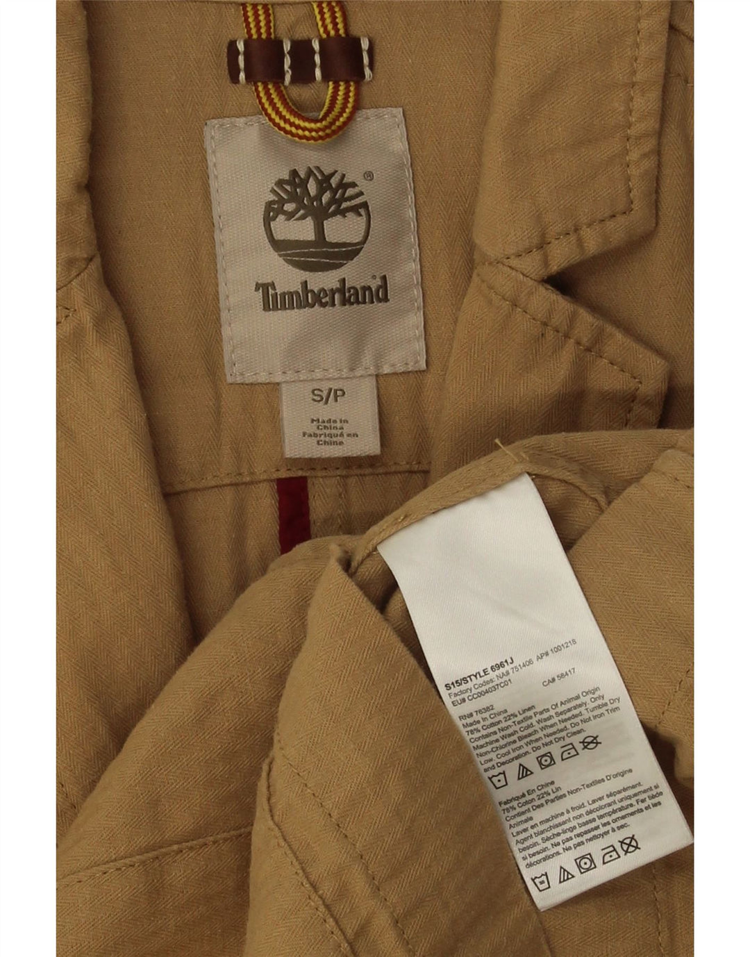 Ανδρικό μπουφάν Timberland με 3 κουμπιά σακάκι UK 36 Μικρό μπεζ βαμβακερό ψαροκόκκαλο