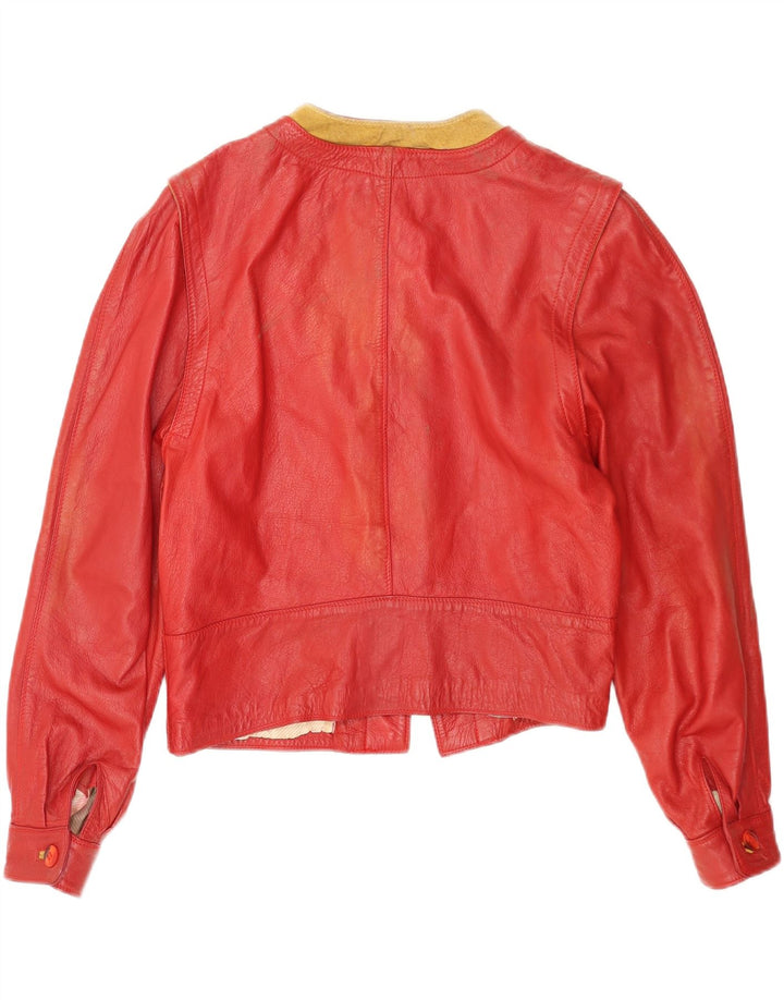 Marcos Γυναικείο Crop Δερμάτινο Μπουφάν IT 44 Medium Red Colourblock Leather