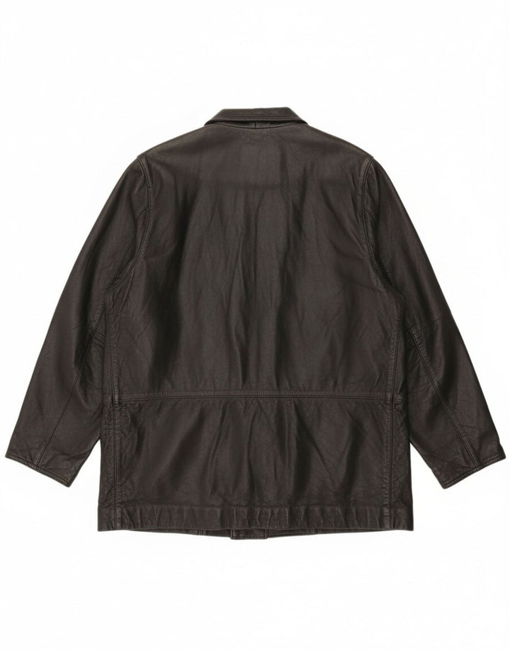 Vintage Γυναικείο Loose Fit Δερμάτινο Μπουφάν EU 46 XL Μαύρο Δερμάτινο