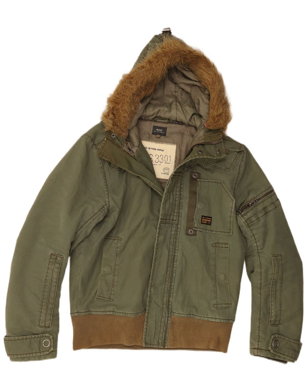 Ανδρικό μπουφάν με κουκούλα G-Star UK 40 μεγάλο βαμβακερό χακί