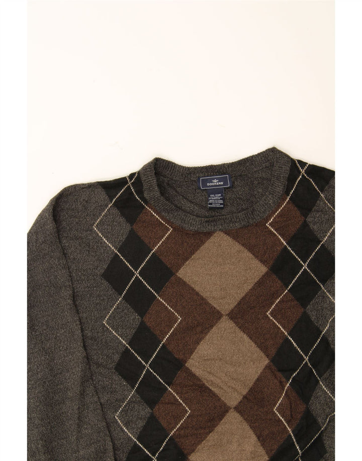 DOCKERS Ανδρικό πουλόβερ με λαιμόκοψη 2XL Γκρι Argyle/Ακρυλικό Διαμάντι