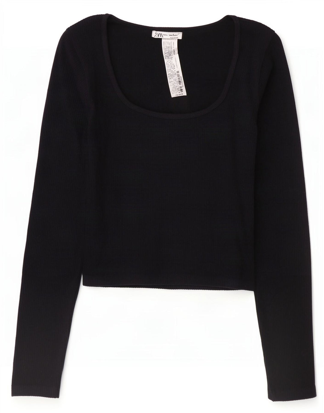 Zara Γυναικείο Crop Top Μακρυμάνικο UK 12 Medium Black Polyamide