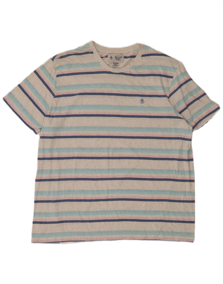 Ανδρικό T-Shirt Penguin Top 2XL Λευκό ριγέ βαμβακερό