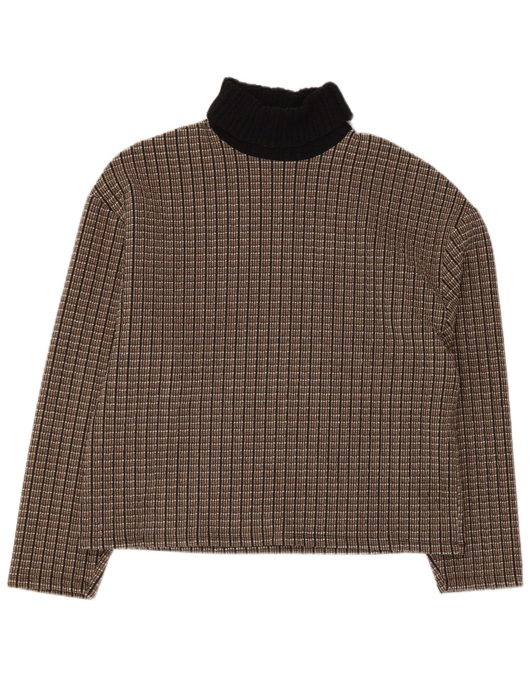 ZARA Womens Roll Neck Jumper Sweater UK 14 Medium Brown Striped Polyester