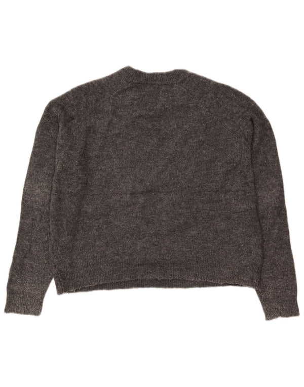 Γυναικείο Zara Crop Oversized πουλόβερ με λαιμόκοψη UK 10 Small Grey Nylon