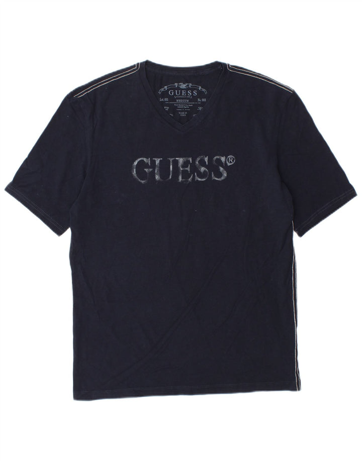 Ανδρικό γραφικό μπλουζάκι Guess Top από μεσαίο ναυτικό μπλε βαμβακερό