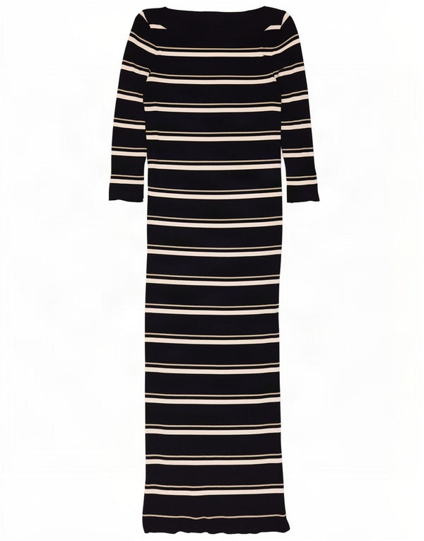Massimo Dutti Γυναικείο Maxi Jumper φόρεμα 3/4 μανίκι UK 8 μικρό μαύρο ριγέ