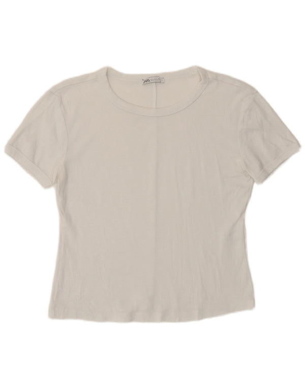 Zara Γυναικείο T-Shirt T-Shirt Top UK 14 Large λευκό βαμβακερό