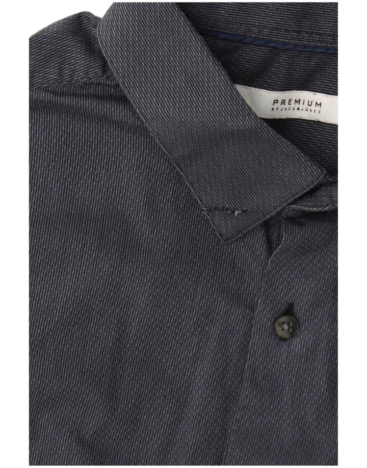 Ανδρικό πουκάμισο Jack & Jones 42 Large Grey Pinstripe Βαμβακερό