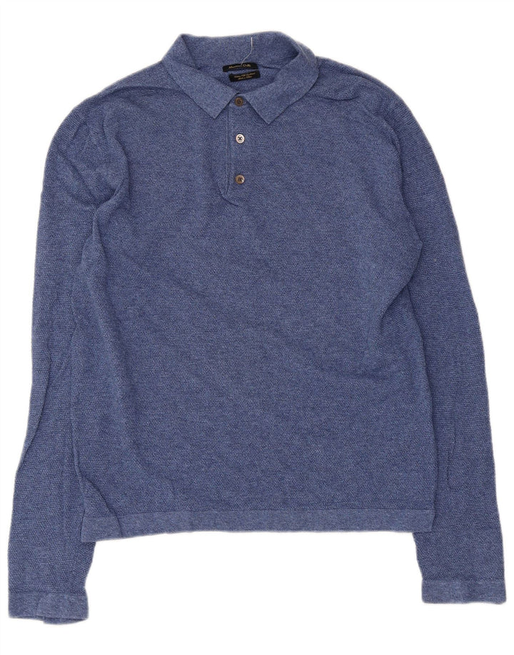 MASSIMO DUTTI Ανδρικό μακρυμάνικο μπλουζάκι πόλο μεγάλο μπλε βαμβακερό