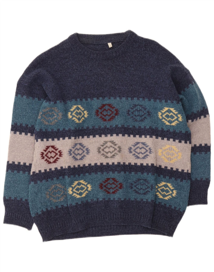 Vintage Ανδρικό πουλόβερ με λαιμόκοψη IT 50 Medium Navy Blue Geometric