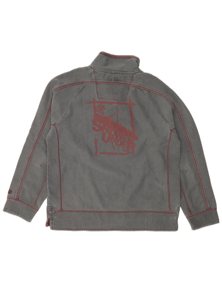 Ανδρικό φούτερ με γραφικό λαιμό με κουμπιά με έντονο πρόσωπο, μεσαίο βαμβακερό γκρι