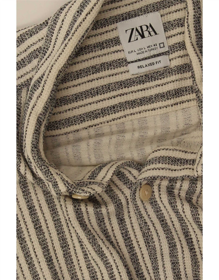 Ανδρικό κοντομάνικο Zara πουκάμισο Relaxed Fit μεγάλο γκρι ριγέ