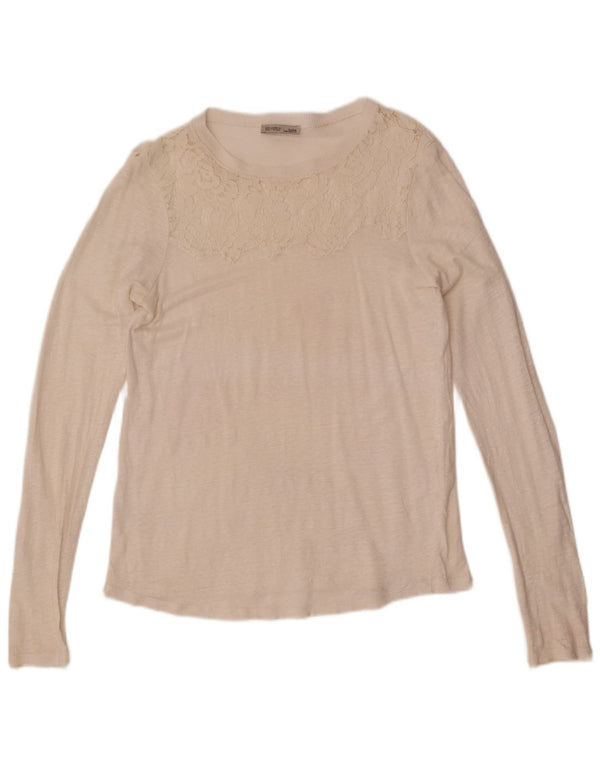 Zara Γυναικείο τοπ μακρυμάνικο UK 12 Medium Off White Floral