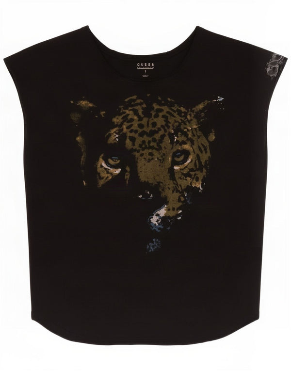 Guess Womens Oversized Graphic T-shirt Top UK 10 Small Black Animal Print
